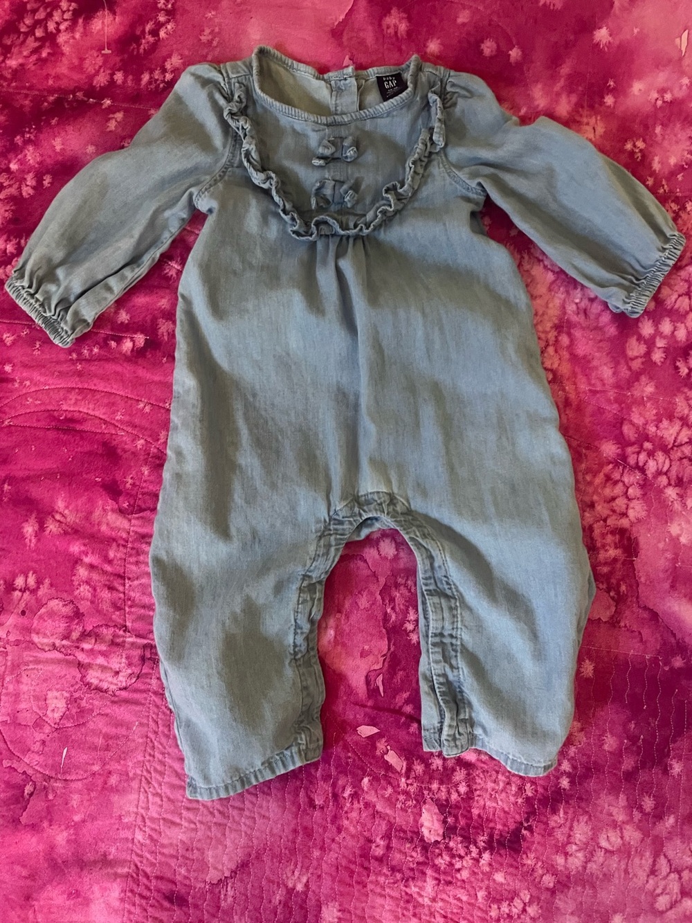 GAP Light Denim Blue Ruffle-Trim Baby One-Piece